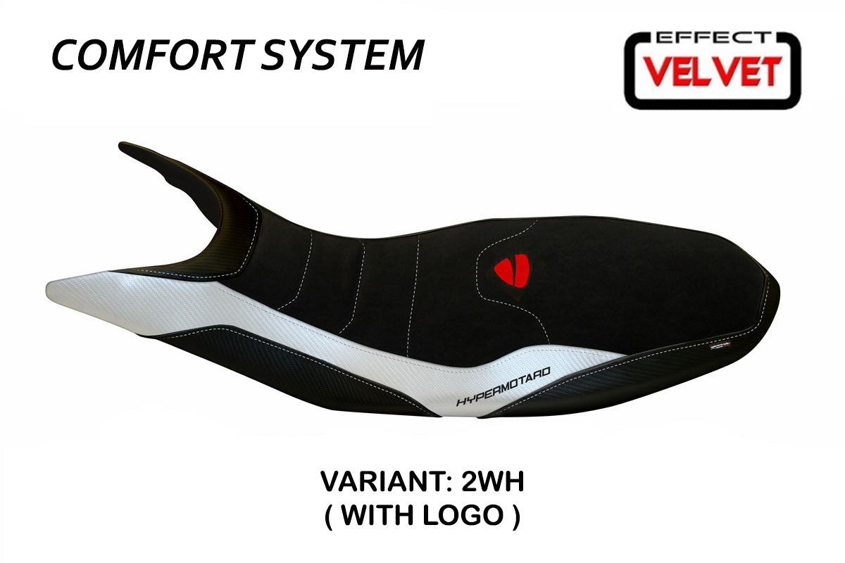 Funda de asiento Tappezzeria Italia TPZ Comfort para Ducati Hypermotard 821 939 2013-2018 en blanco y negro