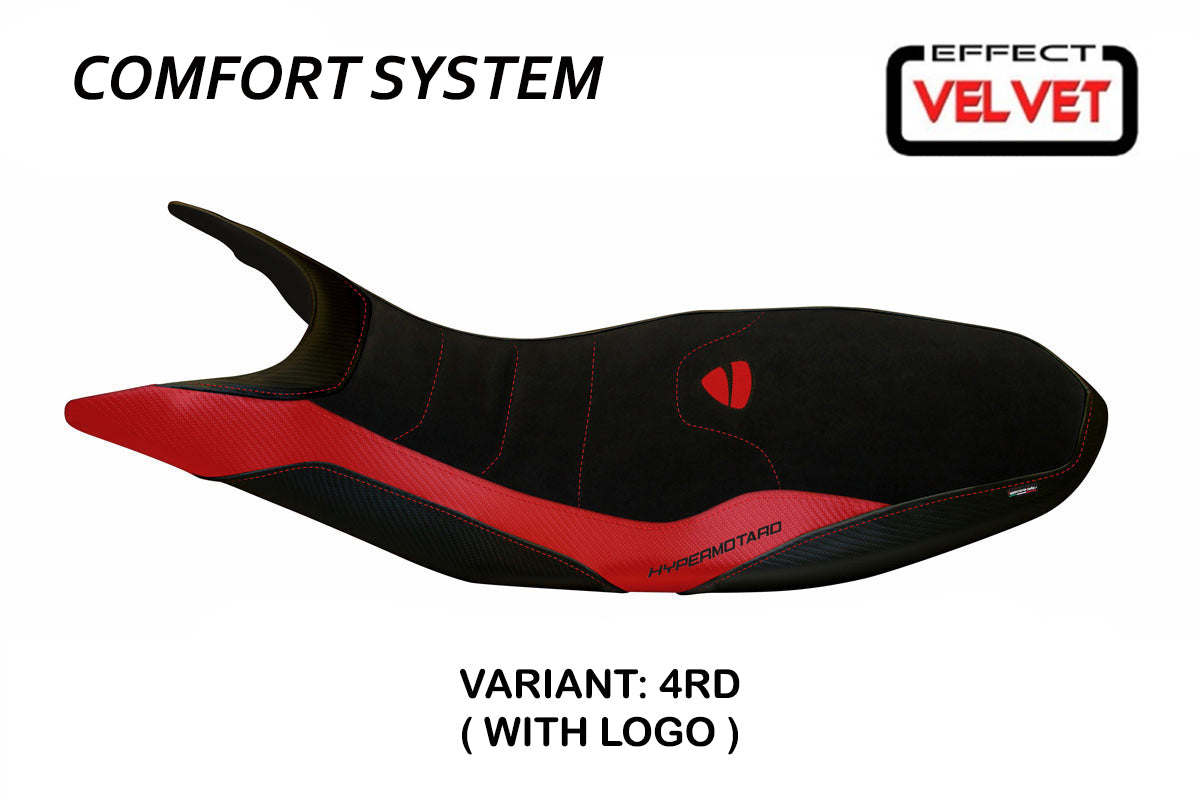 Funda de asiento Tappezzeria Italia TPZ Comfort para Ducati Hypermotard 821 939 2013-2018 en rojo y negro
