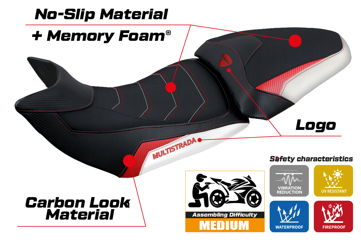 Ducati Multistrada 1200 1260 2015-2020 Seat Cover Tappezzeria Italia TPZ Comfort in White and Red