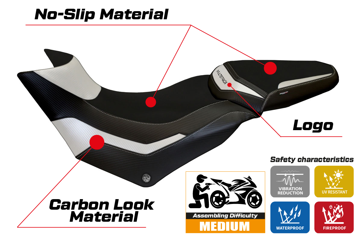 Funda de asiento Tappezzeria Italia TPZ para Ducati Multistrada 950 2017-2021 en blanco y negro