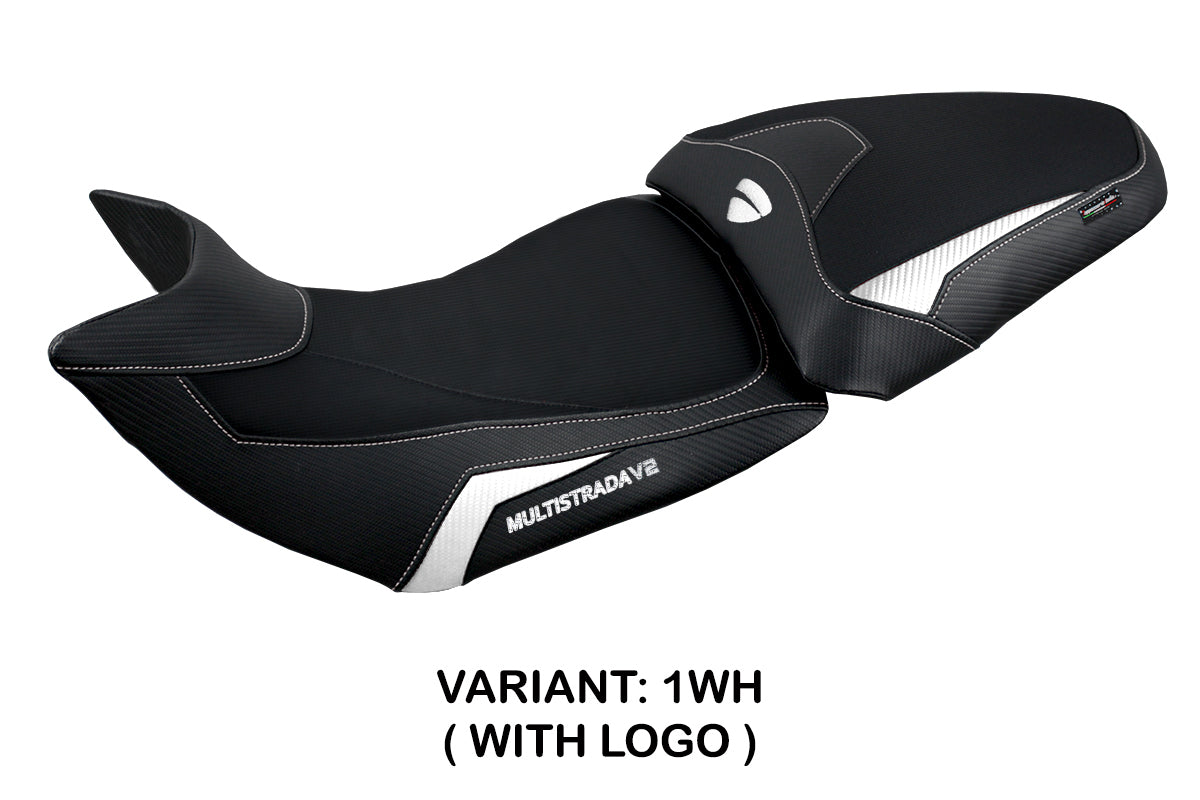 Funda de asiento Tappezzeria Italia TPZ para Ducati Multistrada V2 2021-2024 en blanco y negro
