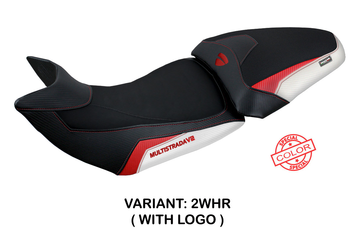 Funda de asiento Tappezzeria Italia TPZ para Ducati Multistrada V2 2021-2024 en blanco, rojo y negro