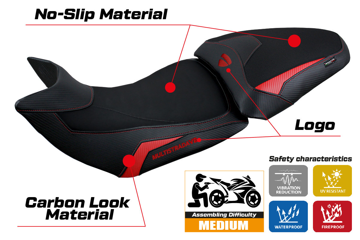 Funda de asiento Tappezzeria Italia TPZ para Ducati Multistrada V2 2021-2024 en rojo y negro