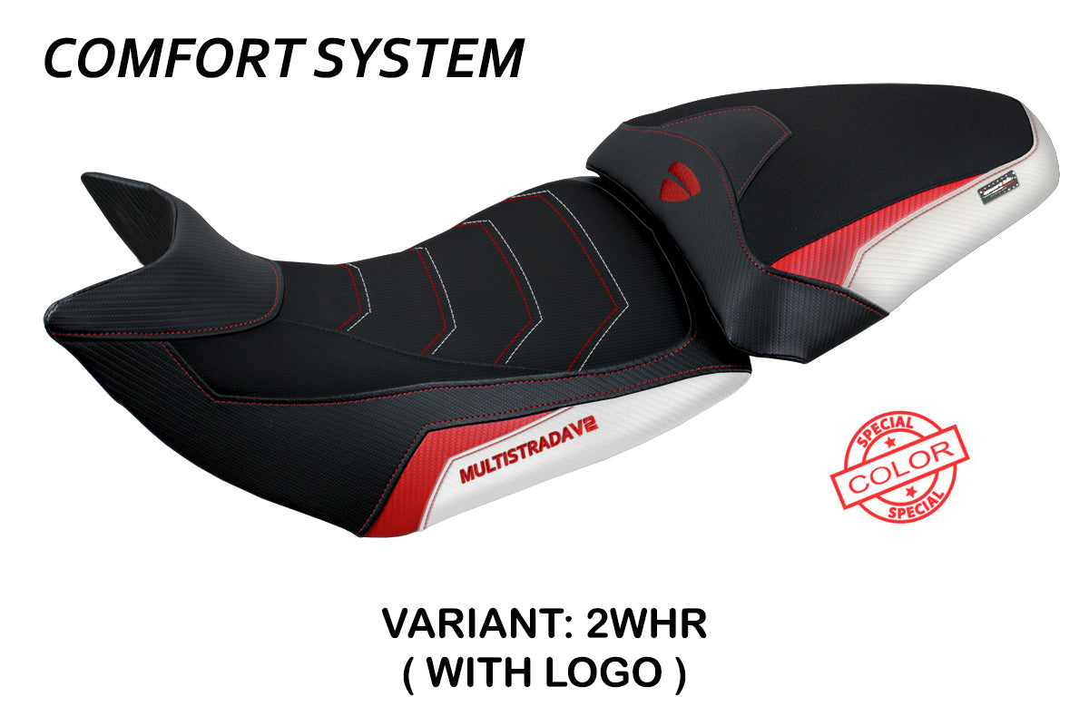 Funda de asiento Tappezzeria Italia TPZ Comfort para Ducati Multistrada V2 2021-2024 en blanco y rojo