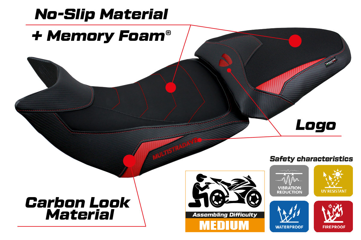 Funda de asiento Tappezzeria Italia TPZ Comfort para Ducati Multistrada V2 2021-2024 en rojo y negro