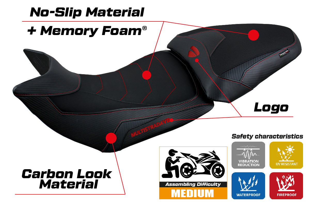 Funda de asiento Tappezzeria Italia TPZ Comfort para Ducati Multistrada V2 2021-2024 en negro