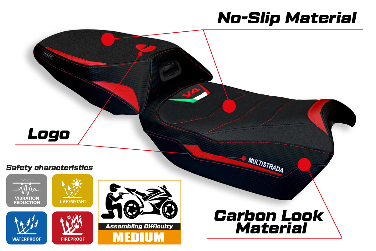 Ducati Multistrada V4 2021-2025 Seat Cover Tappezzeria Italia TPZ Ultragrip in Red
