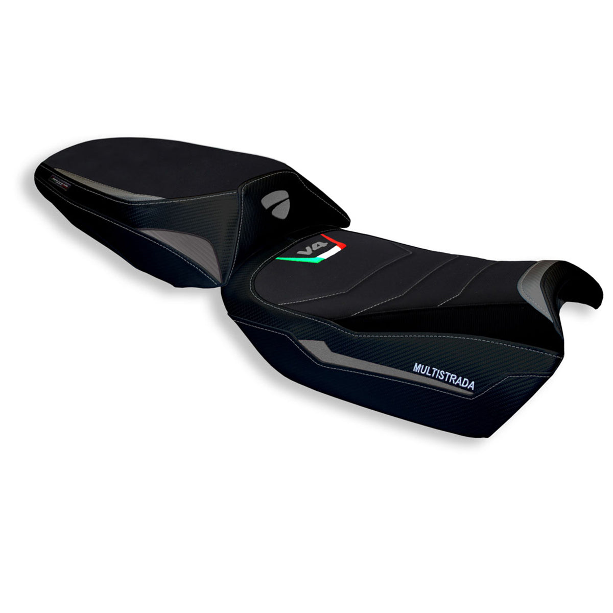 Funda de asiento Tappezzeria Italia TPZ Comfort para Ducati Multistrada V4 V4S 2021-2025 en gris y negro
