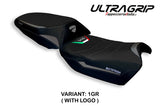 Funda de asiento Tappezzeria Italia TPZ Ultragrip para Ducati Multistrada V4 V4S 2021-2025 en gris y negro