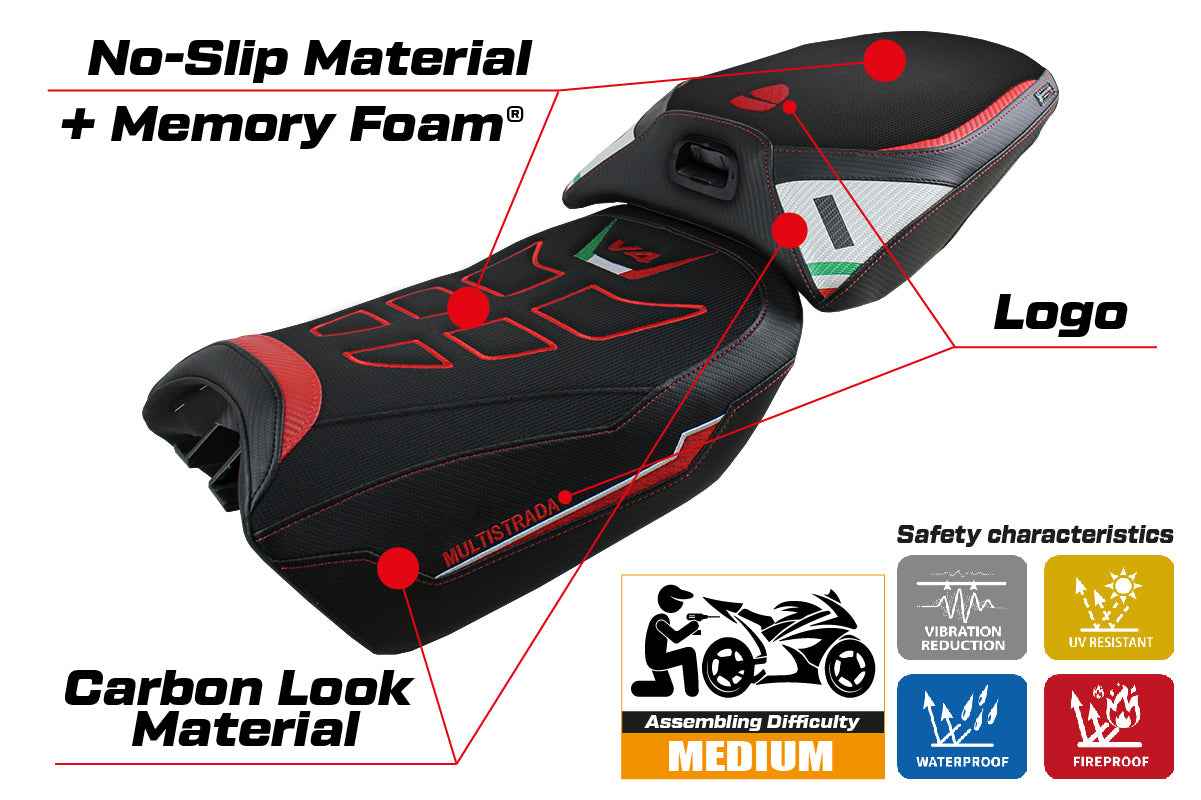 Funda de asiento calefactable Tappezzeria Italia TPZ Comfort para Ducati Multistrada V4 Pikes Peak 2022-2025 en blanco