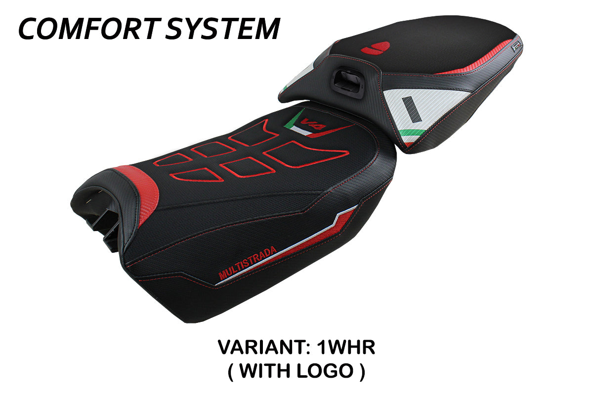 Funda de asiento calefactable Tappezzeria Italia TPZ Comfort para Ducati Multistrada V4 Pikes Peak 2022-2025 en blanco