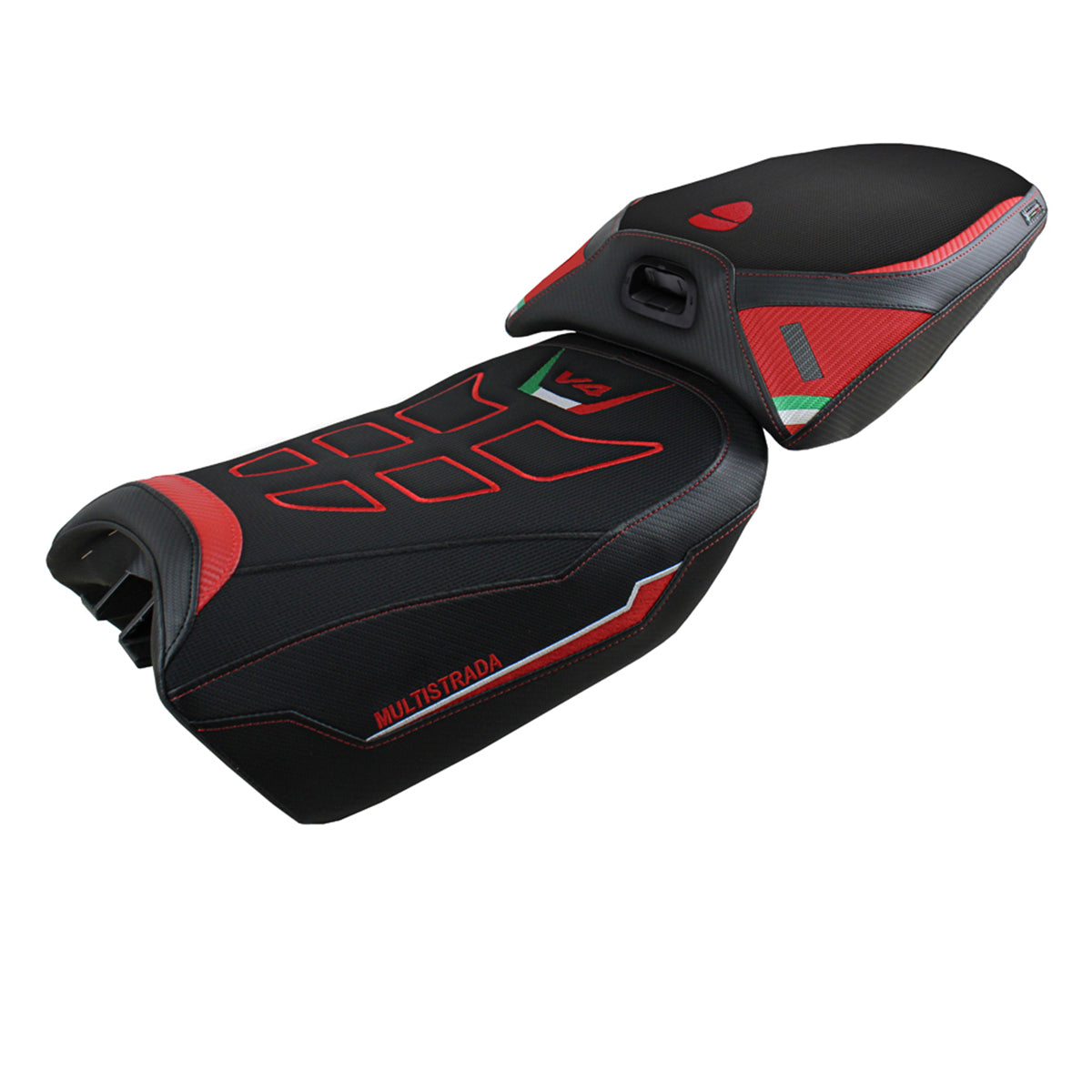 Funda de asiento calefactable Tappezzeria Italia TPZ Comfort para Ducati Multistrada V4 Pikes Peak 2022-2025 en rojo