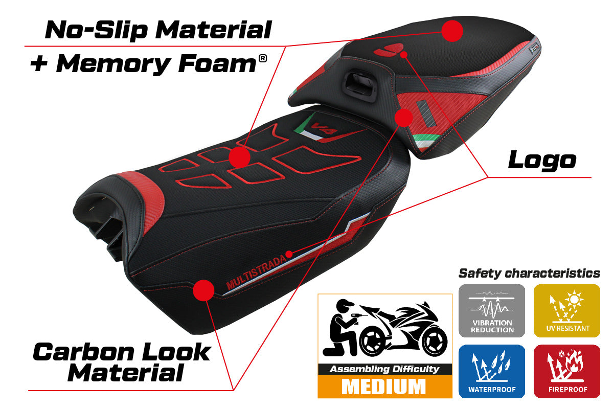 Funda de asiento calefactable Tappezzeria Italia TPZ Comfort para Ducati Multistrada V4 Pikes Peak 2022-2025 en rojo