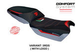 Funda de asiento Tappezzeria Italia TPZ Comfort para Ducati Multistrada V4 Rally 2023-2025 en rojo, plata y negro