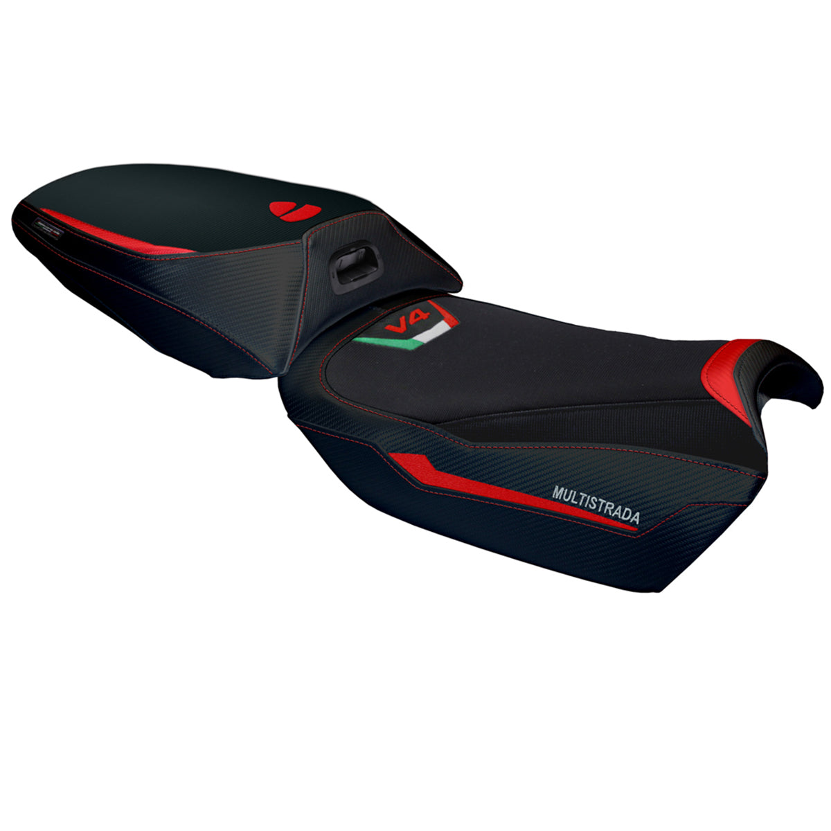 Funda de asiento para Ducati Multistrada V4 Rally 2023-2025 Tappezzeria Italia TPZ en rojo y negro