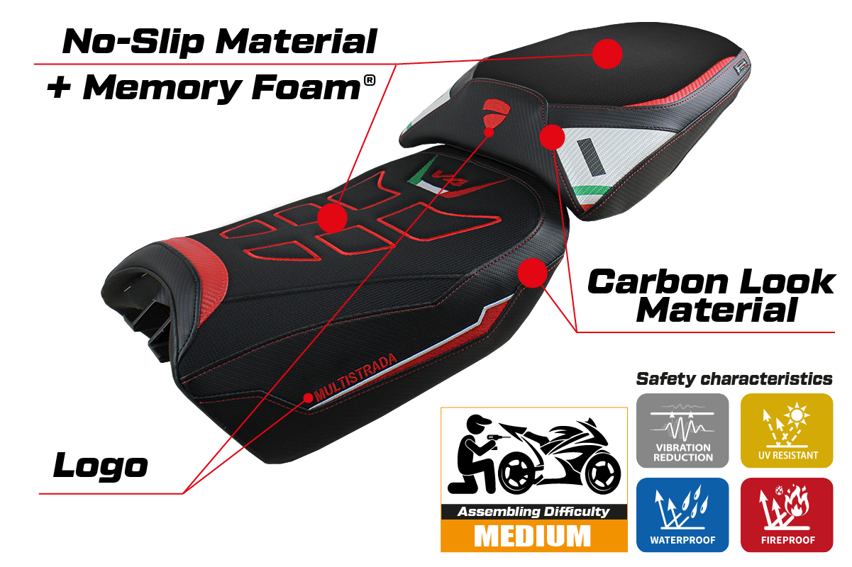 Funda de asiento para Ducati Multistrada V4 Pikes Peak 2022-2025 Tappezzeria Italia TPZ Comfort en blanco