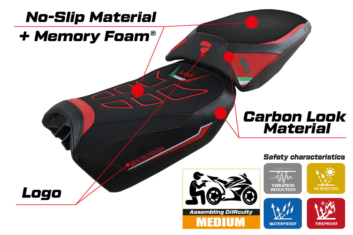 Funda de asiento Tappezzeria Italia TPZ Comfort para Ducati Multistrada V4 Pikes Peak 2022-2025 en rojo