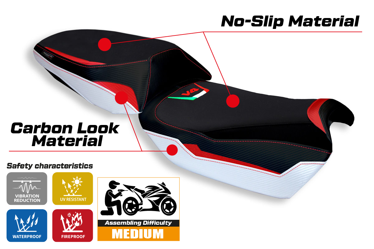 Ducati Multistrada V4 V4S 2021-2025 Seat Cover Tappezzeria Italia TPZ in White, Red and Black