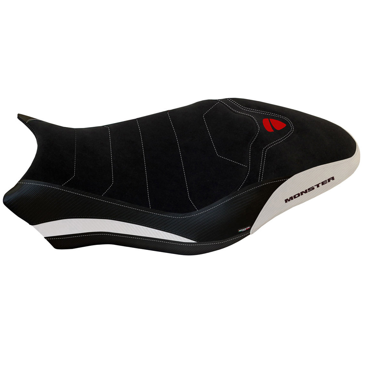 Funda de asiento Tappezzeria Italia TPZ Comfort para Ducati Monster 797 2017-2020 en blanco y negro