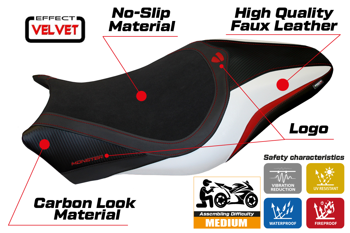 Ducati Monster 821 1200 2017-2020 Seat Cover TPZ Italia Velvet  White Black