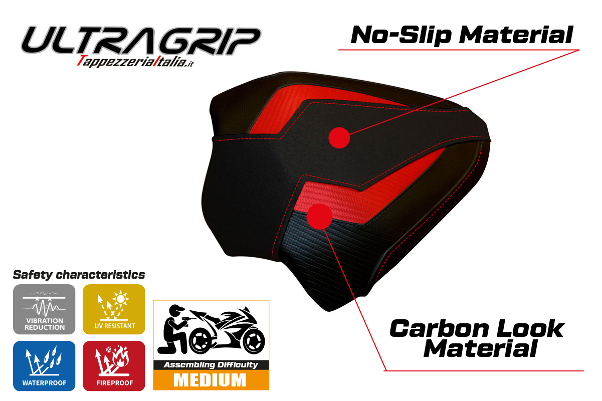 Ducati Panigale V4 2018-2024 Funda para asiento de pasajero Tappezzeria Italia TPZ Ultragrip en rojo