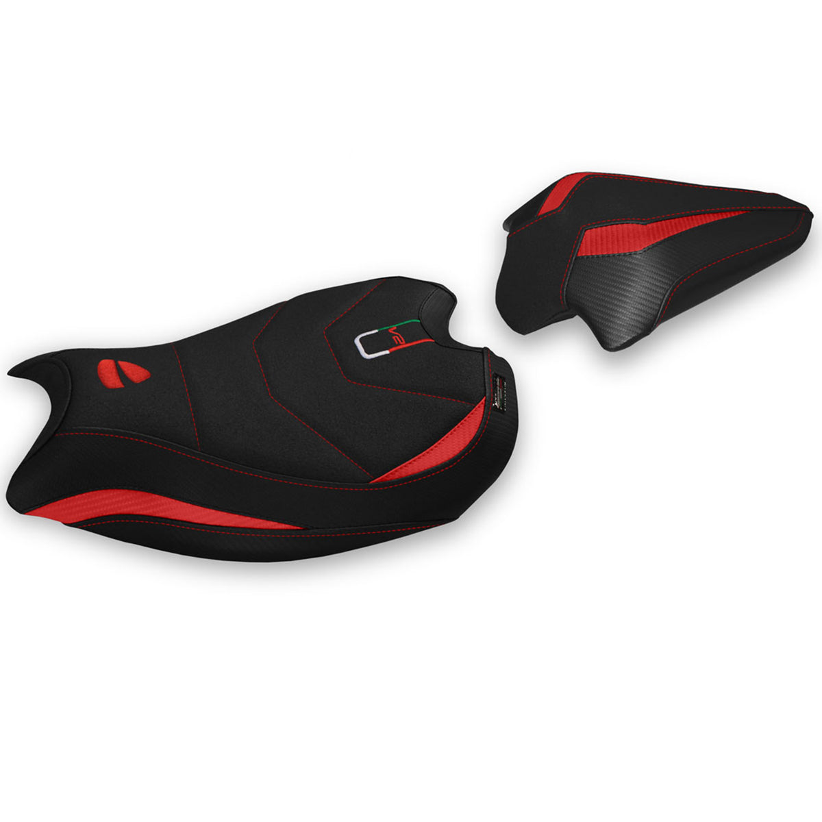 Funda de asiento Tappezzeria Italia TPZ Ultragrip para Ducati Panigale V2 2020-2024 en rojo y negro