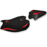 Funda de asiento Tappezzeria Italia TPZ Ultragrip para Ducati Panigale V2 2020-2024 en rojo y negro