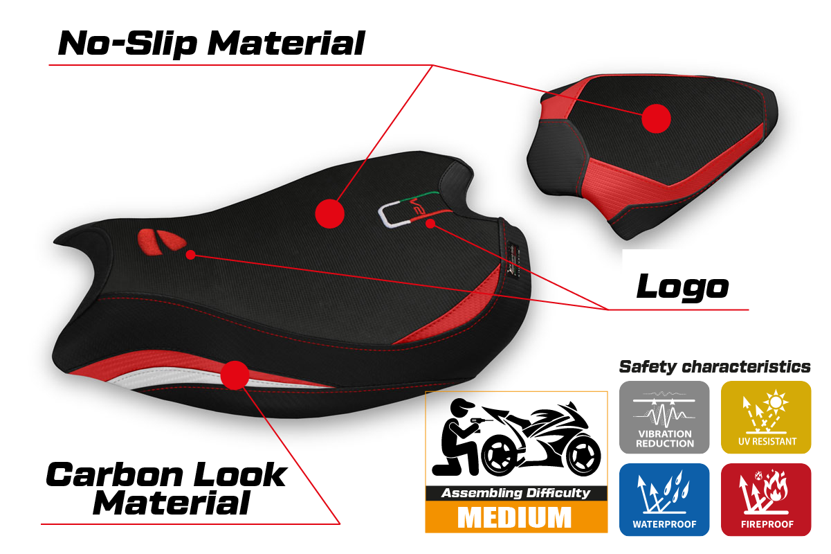 Ducati Panigale V2 2020-2024 Seat Cover Tappezzeria Italia TPZ in Red, White and Black