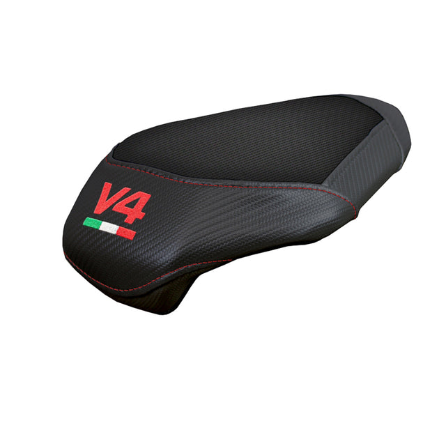 Ducati Panigale V4 2025 Passenger Seat Cover Tappezzeria Black V4 Logo
