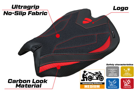 Ducati Panigale V4 2025 Seat Cover Tappezzeria Ultragrip Black Red Ducati Logo