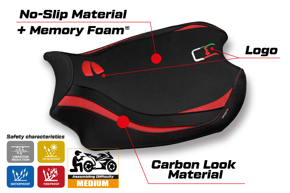 Funda de asiento para Ducati Panigale V4 2018-2024 Tappezzeria Italia TPZ Comfort en rojo y negro