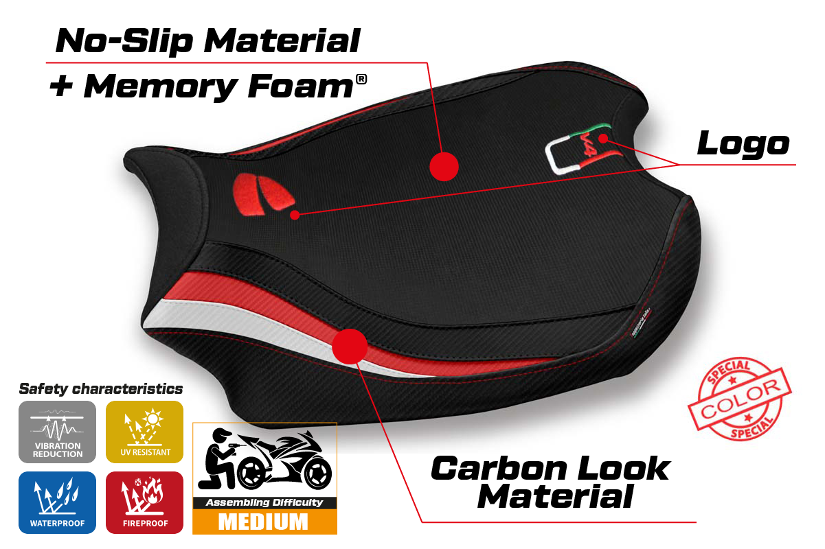 Funda de asiento para Ducati Panigale V4 2018-2024 Tappezzeria Italia TPZ Comfort en rojo y blanco