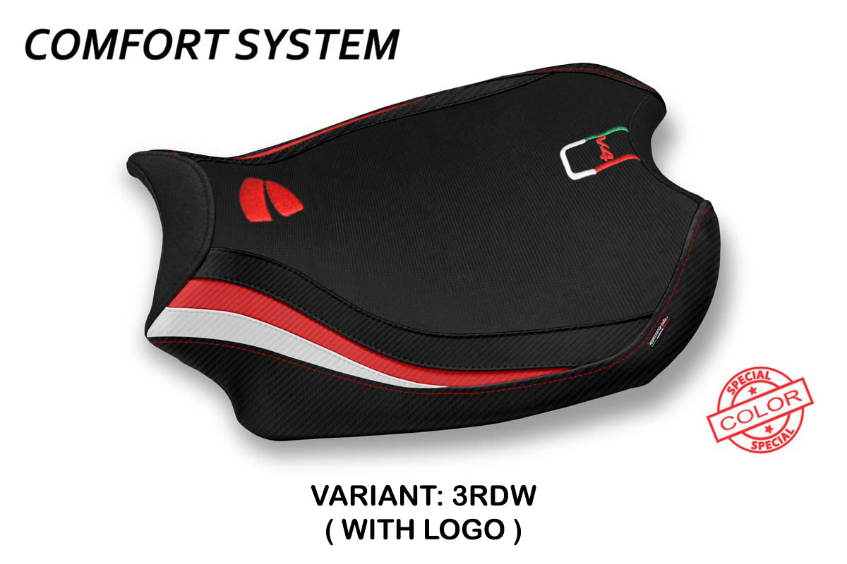 Funda de asiento para Ducati Panigale V4 2018-2024 Tappezzeria Italia TPZ Comfort en rojo y blanco