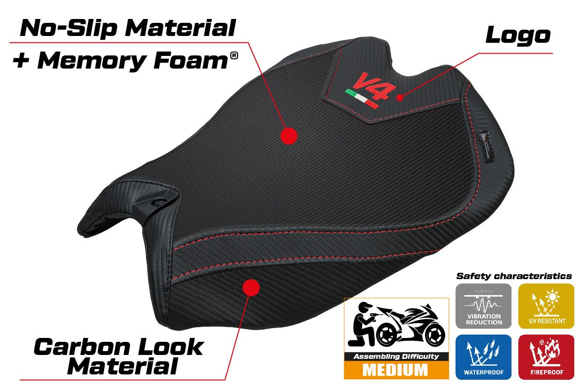Ducati Panigale V4 2025 Funda Asiento Tappezzeria Italia TPZ Comfort Negro Logo V4