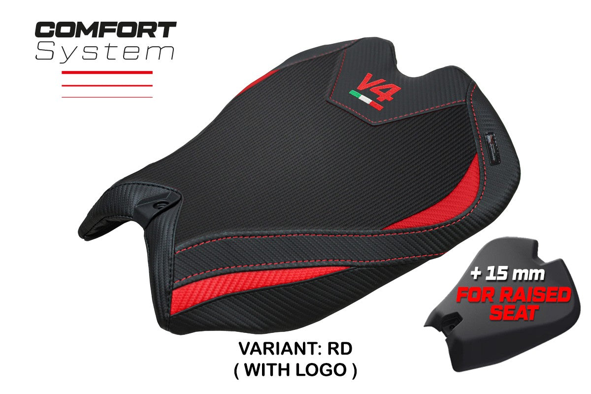 Funda de asiento para Ducati Panigale V4 2025 Tappezzeria Italia TPZ Comfort Rojo Negro Logo V4