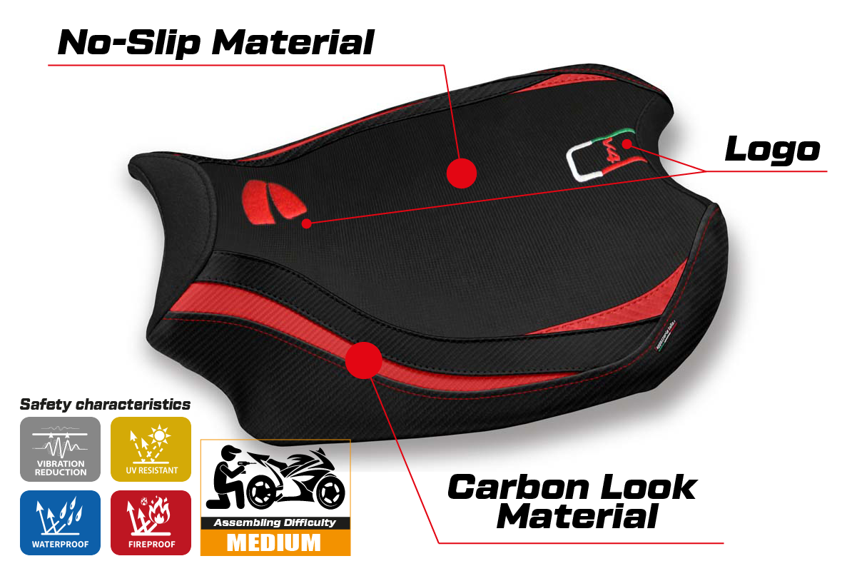 Funda de asiento Tappezzeria Italia TPZ para Ducati Panigale V4 2018-2024 en rojo y negro