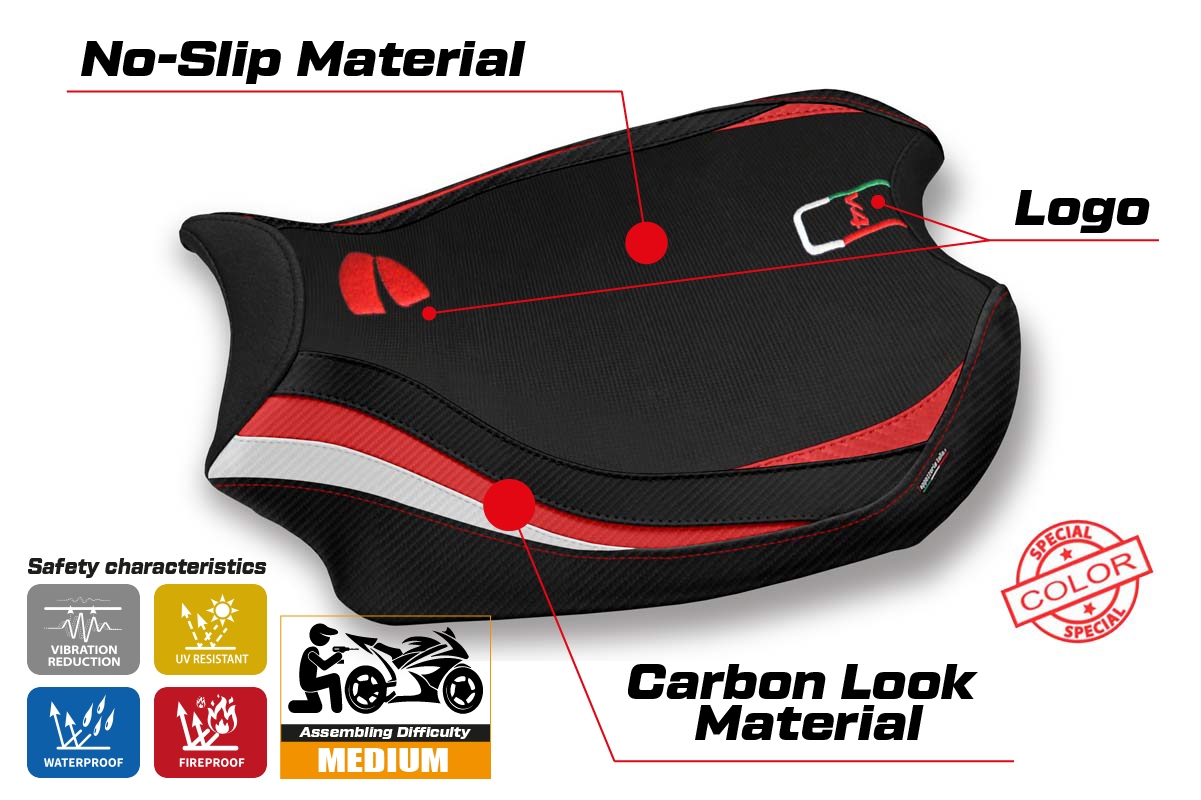 Ducati Panigale V4 2018-2024 Seat Cover Tappezzeria Italia TPZ in Red and White