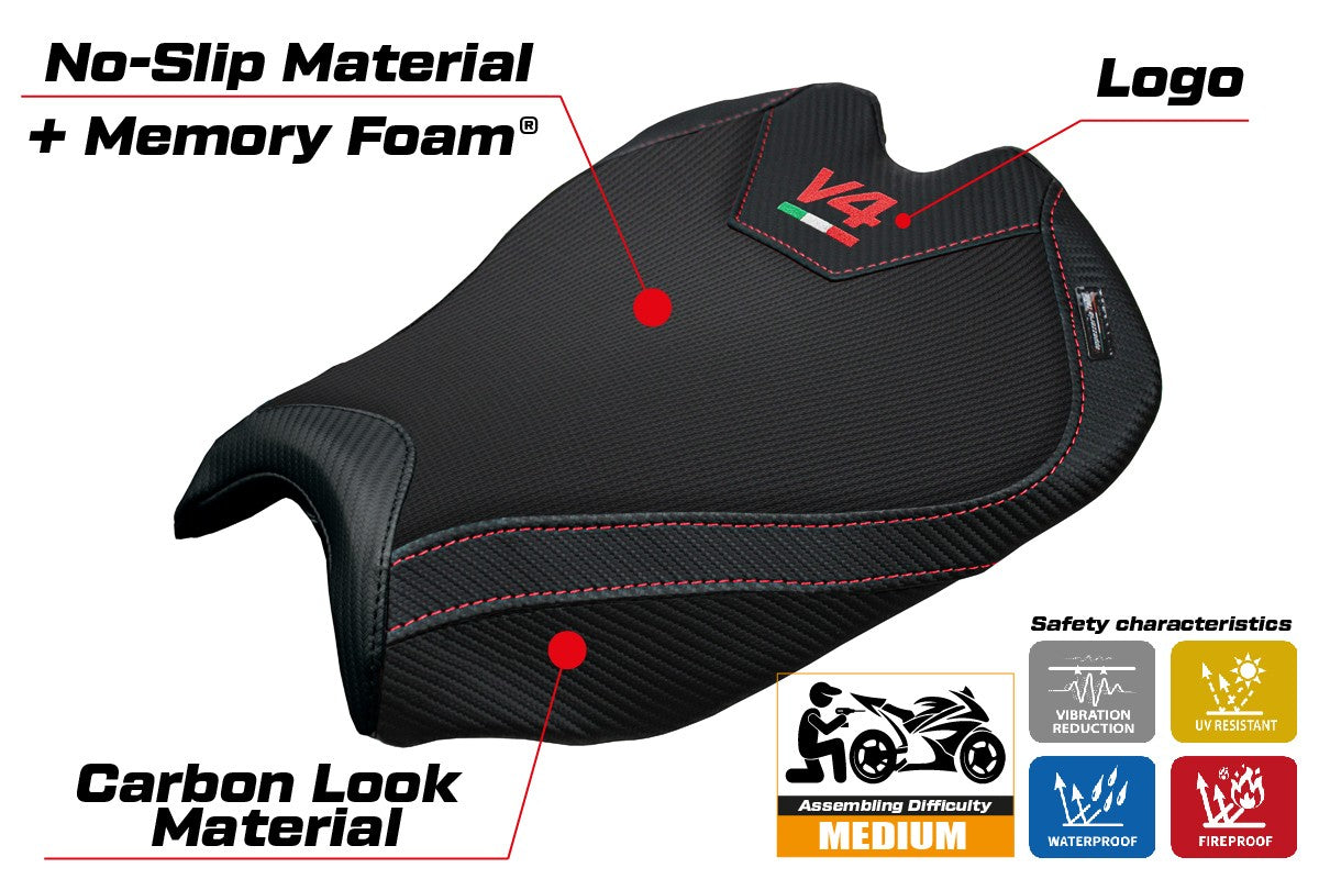 Funda de asiento para Ducati Streetfighter V4 2025 Tappezzeria Italia TPZ Comfort Black Logo V4