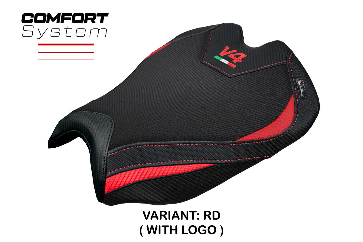 Funda de asiento para Ducati Streetfighter V4 2025 Tappezzeria Italia TPZ Comfort Rojo Negro Logo V4