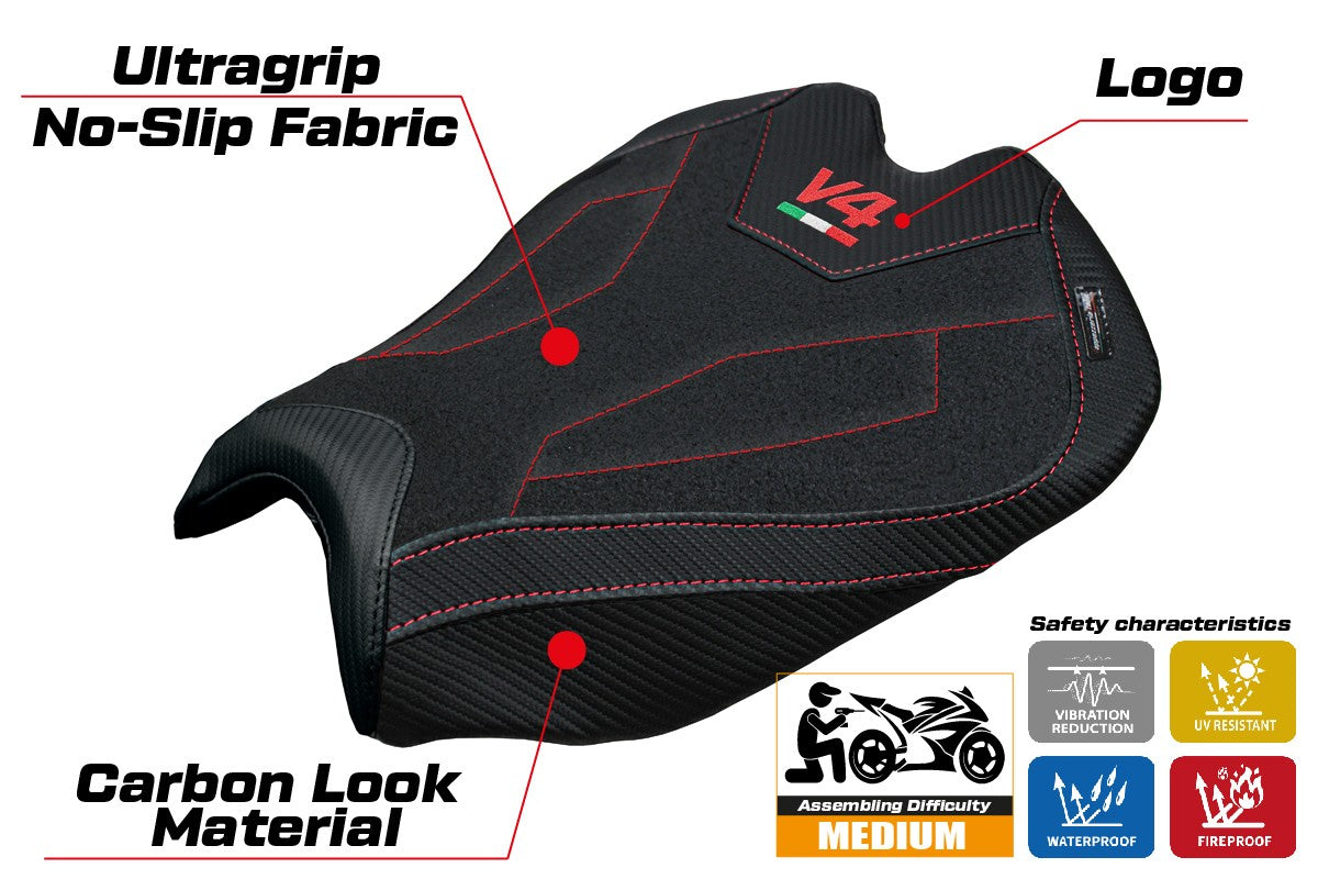 Ducati streetfighter V4 2025-2026 Seat Cover Tappezzeria Italia TPZ Ultragrip Black Logo V4