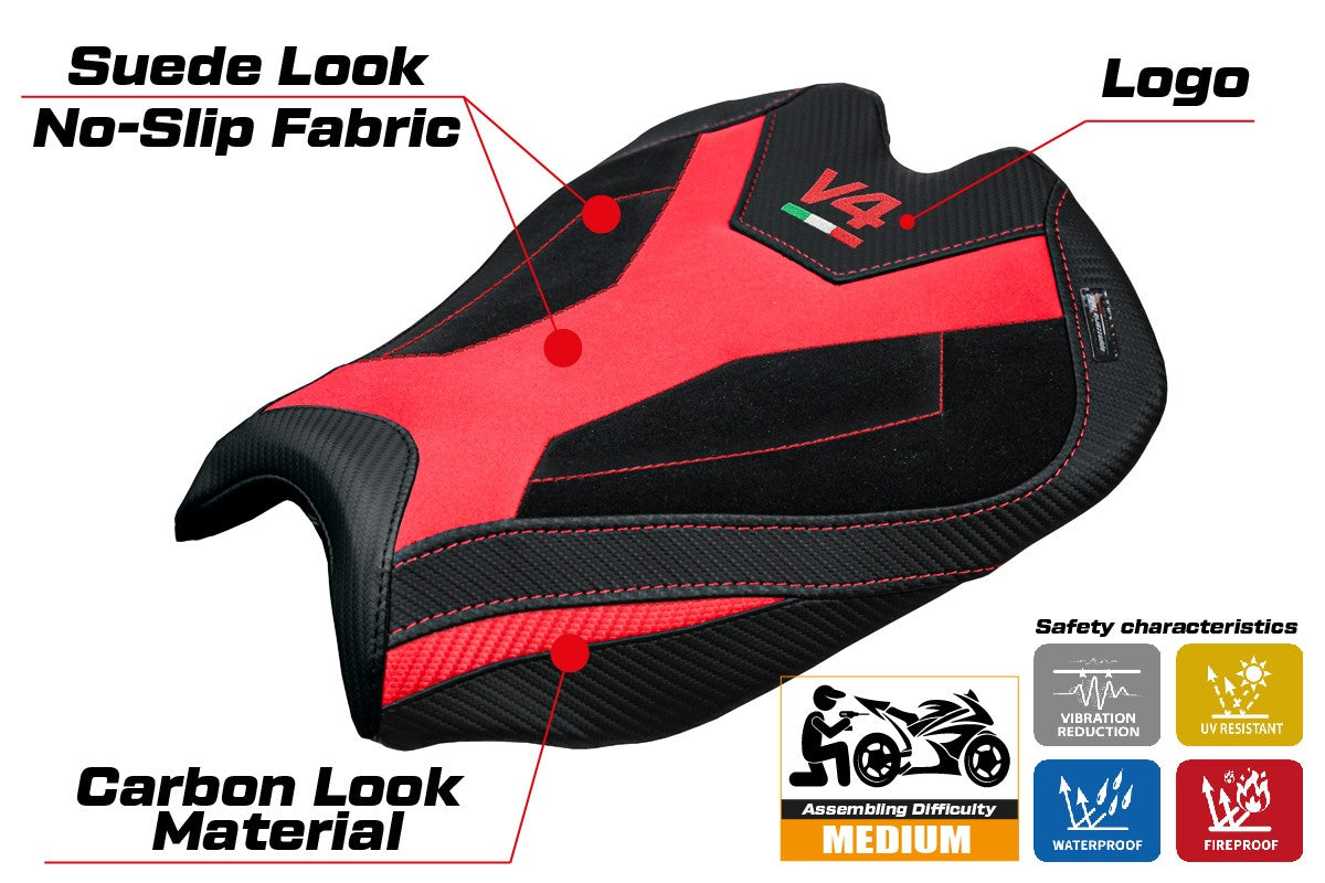 Ducati streetfighter V4 2025-2026 Seat Cover Tappezzeria Italia TPZ Velvet Red Black Logo V4