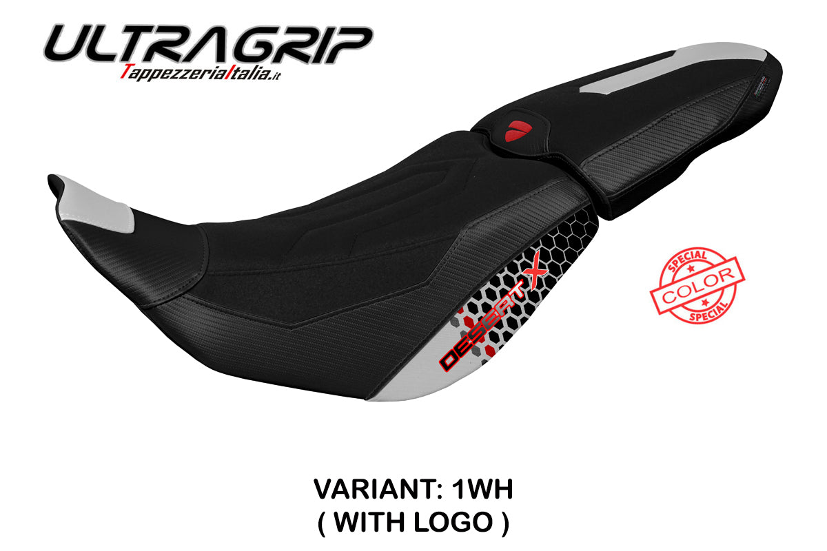 Funda de asiento para Ducati Desert X 2022-2025 Tappezzeria Italia TPZ Ultragrip en blanco especial y negro