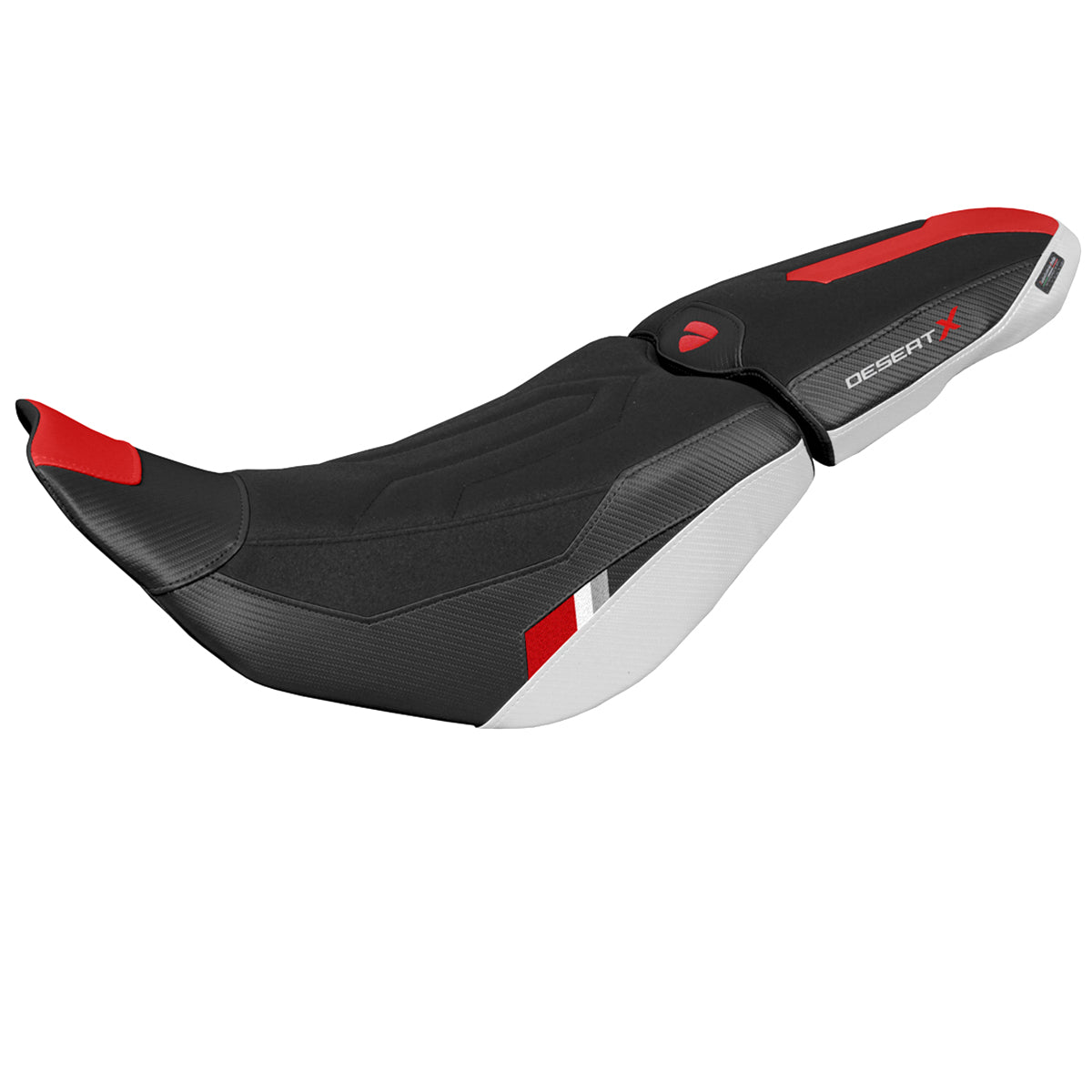 Funda de asiento para Ducati Desert X 2022-2025 Tappezzeria Italia TPZ en Thar Ultragrip blanco, rojo y negro