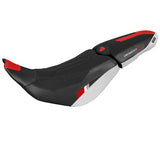 Funda de asiento para Ducati Desert X 2022-2025 Tappezzeria Italia TPZ en Thar Ultragrip blanco, rojo y negro
