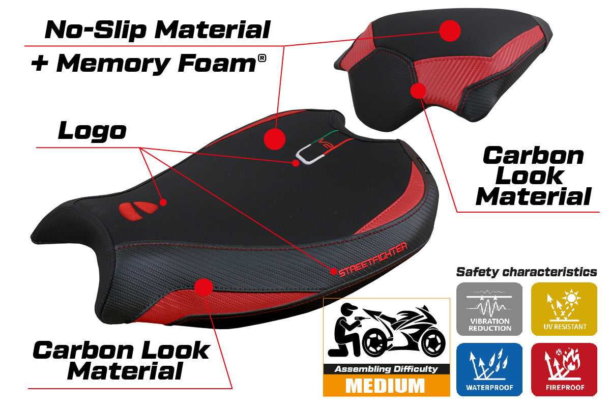 Ducati Streetfighter V2 2022-2024 Seat Cover Tappezzeria Italia TPZ Comfort in Red and Black