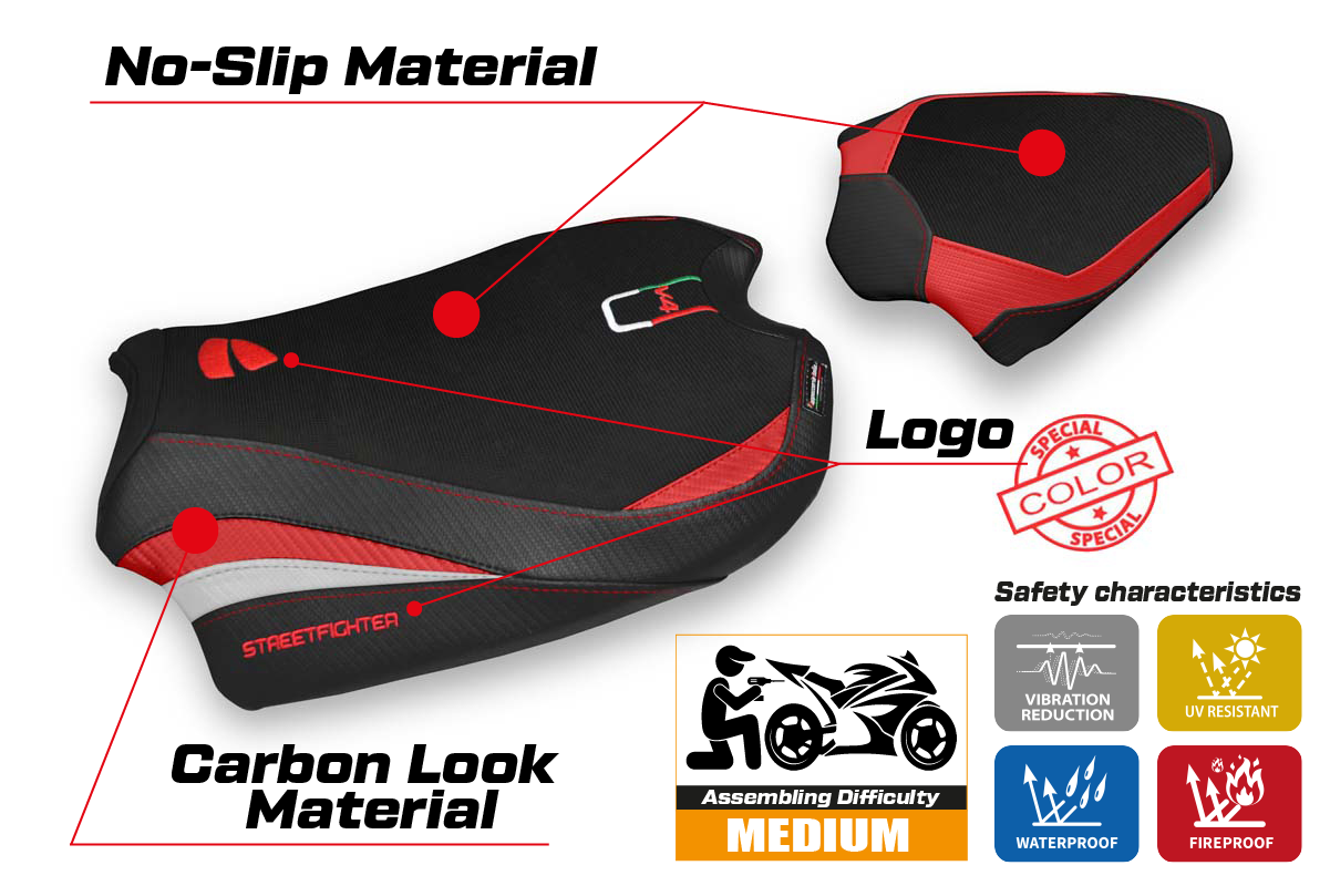Ducati Streetfighter V4 2020-2024 Seat Cover Tappezzeria Italia TPZ in Red, White and Black