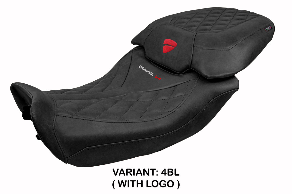 Funda de asiento Tappezzeria Italia TPZ para Ducati Diavel V4 2023-2025 en cuero Diablo Classic negro