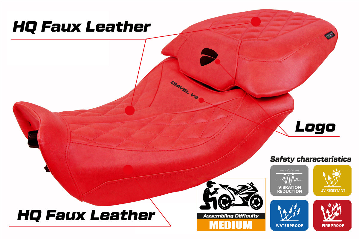 Funda de asiento Tappezzeria Italia TPZ para Ducati Diavel V4 2023-2025 en cuero Diablo Classic Red