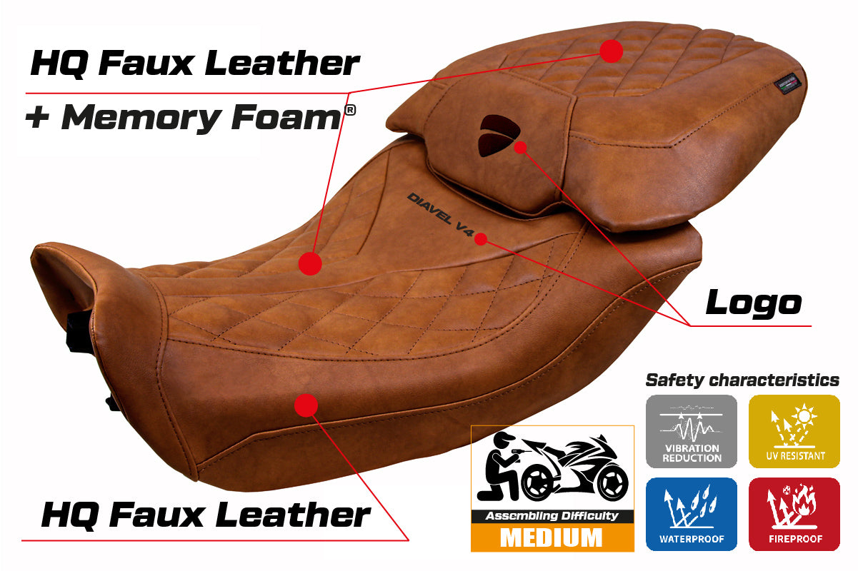 Ducati Diavel V4 2023-2026 Seat Cover Tappezzeria Italia TPZ Comfort Classic in Leather Brown
