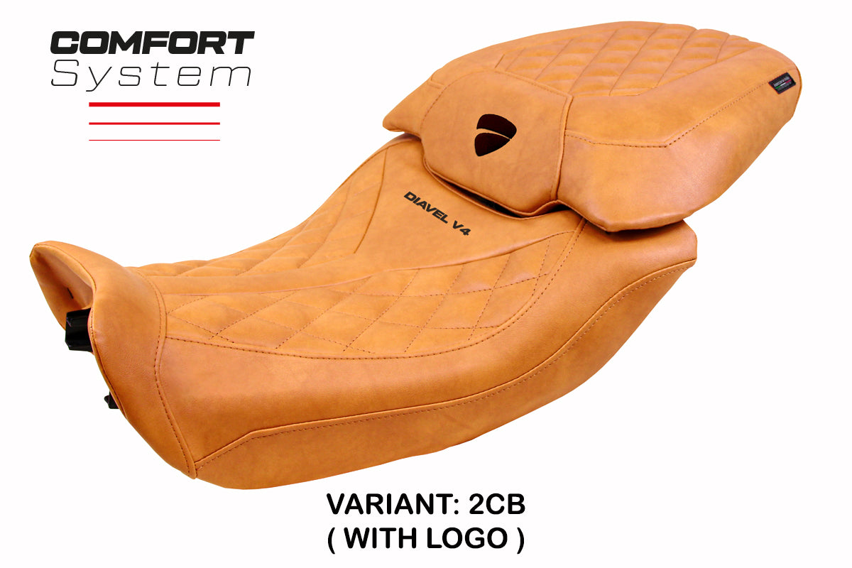 Funda de asiento para Ducati Diavel V4 2023-2025 Tappezzeria Italia TPZ Comfort Classic en piel camel
